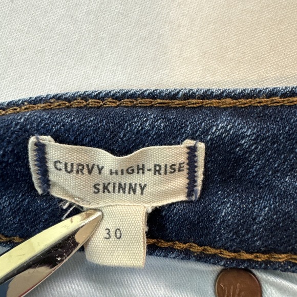 Madewell Women's Jeans Curvy High-Rise Skinny Raw Hem‎ Size 30 Denim Blue - Picture 4 of 5